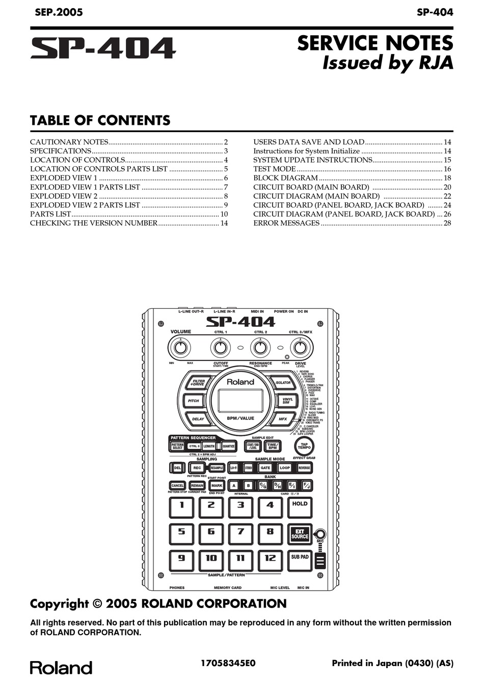 ROLAND SP-404 SERVICE NOTES Pdf Download | ManualsLib