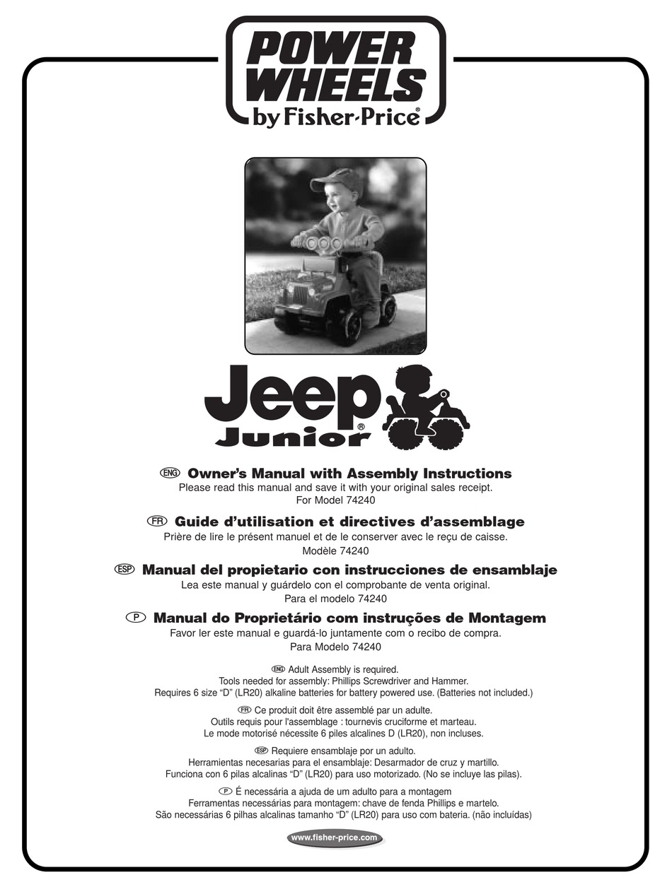 POWER WHEELS JEEP JUNIOR 74240 OWNER'S MANUAL WITH ASSEMBLY