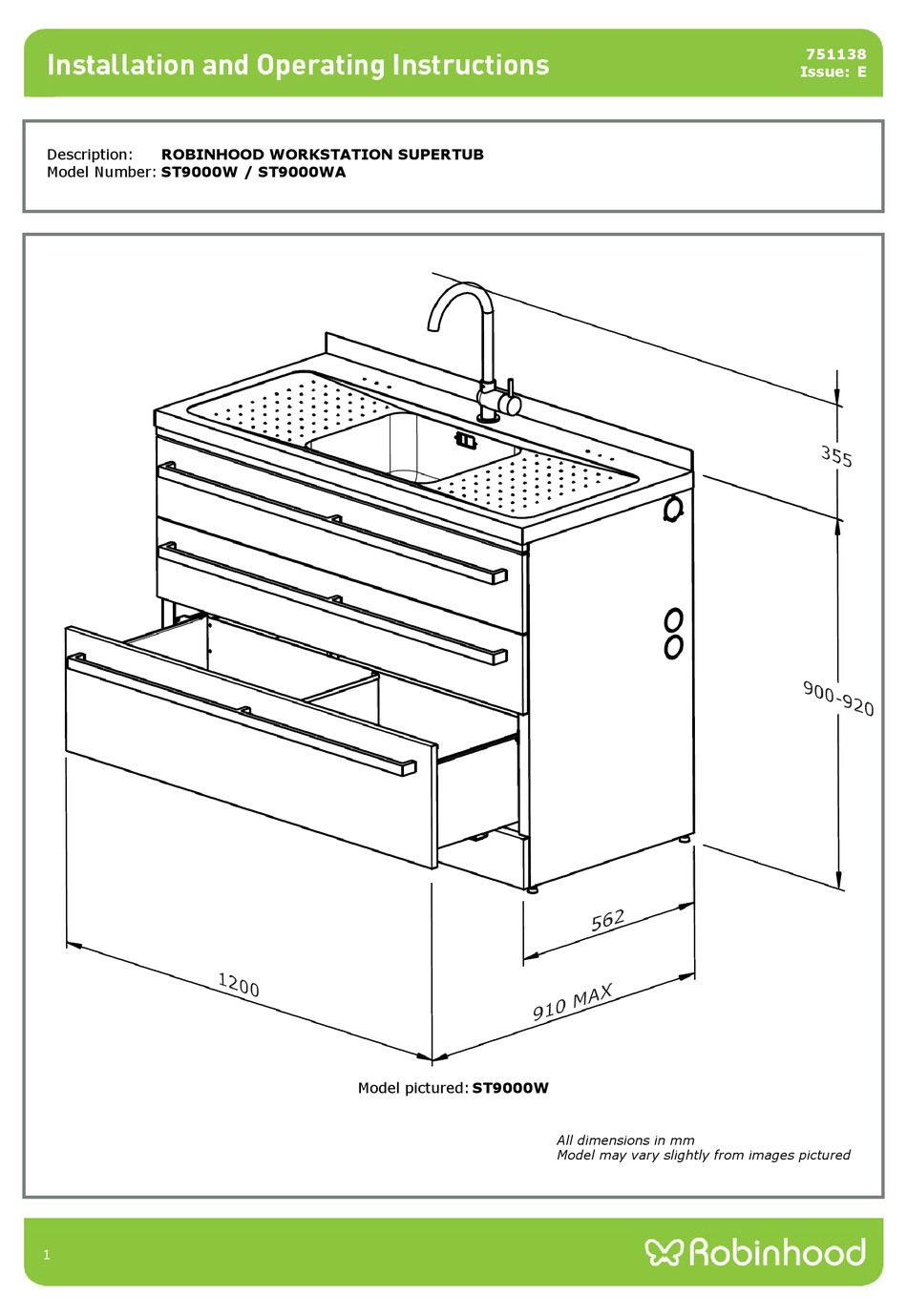 ROBINHOOD ST9000W INSTALLATION AND OPERATING INSTRICTIONS Pdf Download