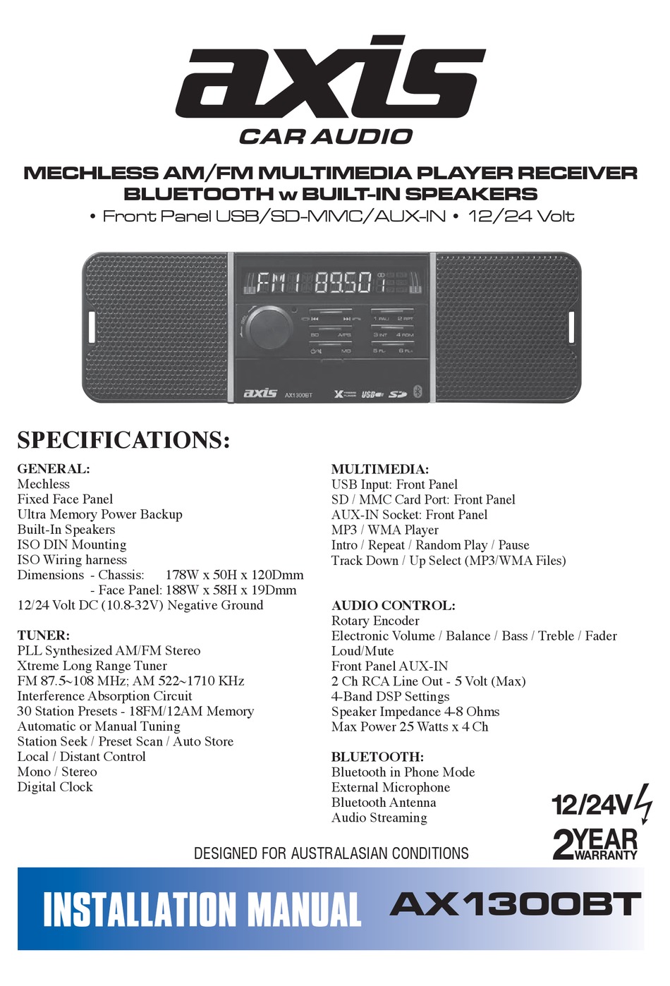 AXIS AX1300BT INSTALLATION MANUAL Pdf Download ManualsLib