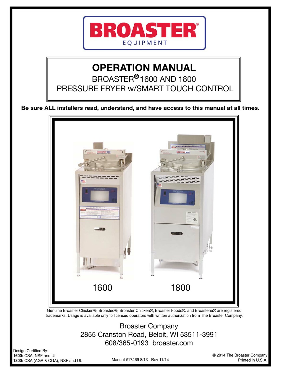 Broaster 1600 Pressure Fryer - Broaster Equipment