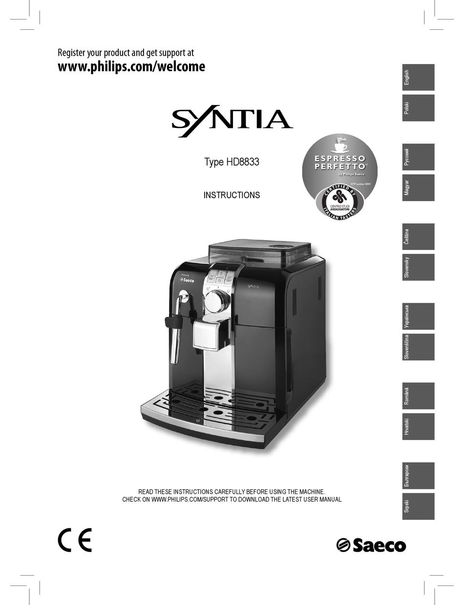 PHILIPS SAECO HD8833 INSTRUCTIONS MANUAL Pdf Download ManualsLib