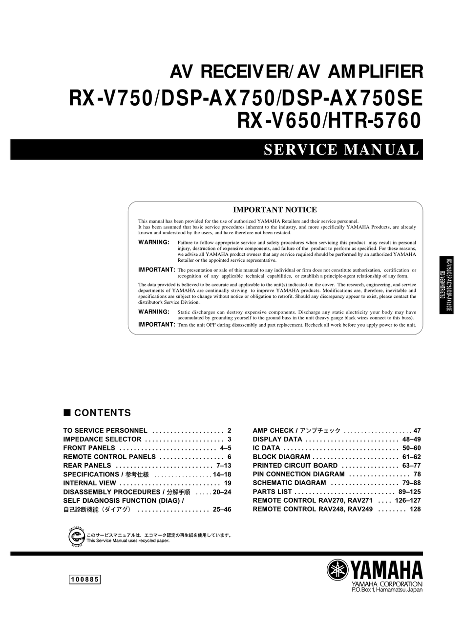 Yamaha Rx V750 Service Manual Pdf Download Manualslib