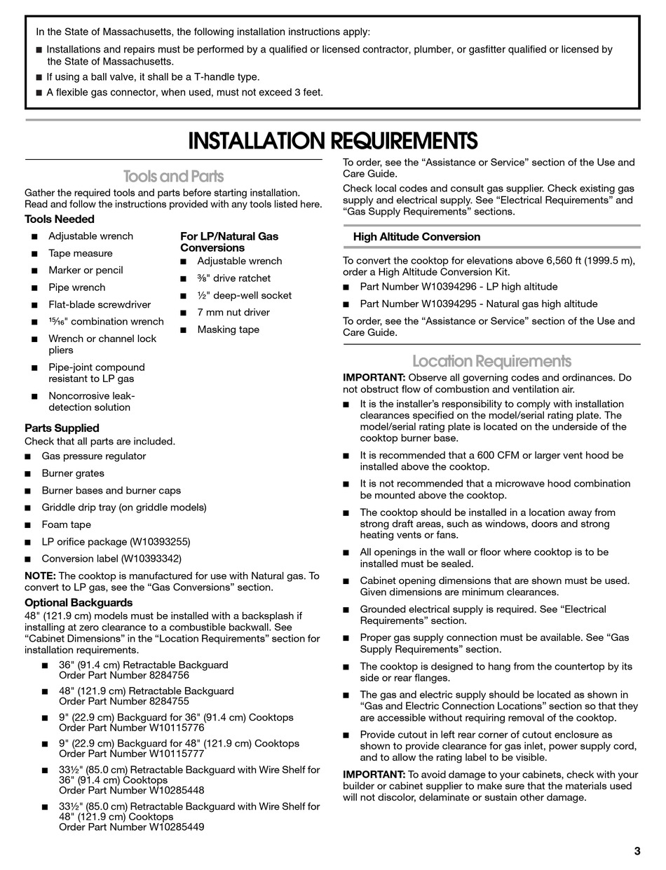 JENNAIR JGCP436WP INSTALLATION INSTRUCTIONS MANUAL Pdf Download