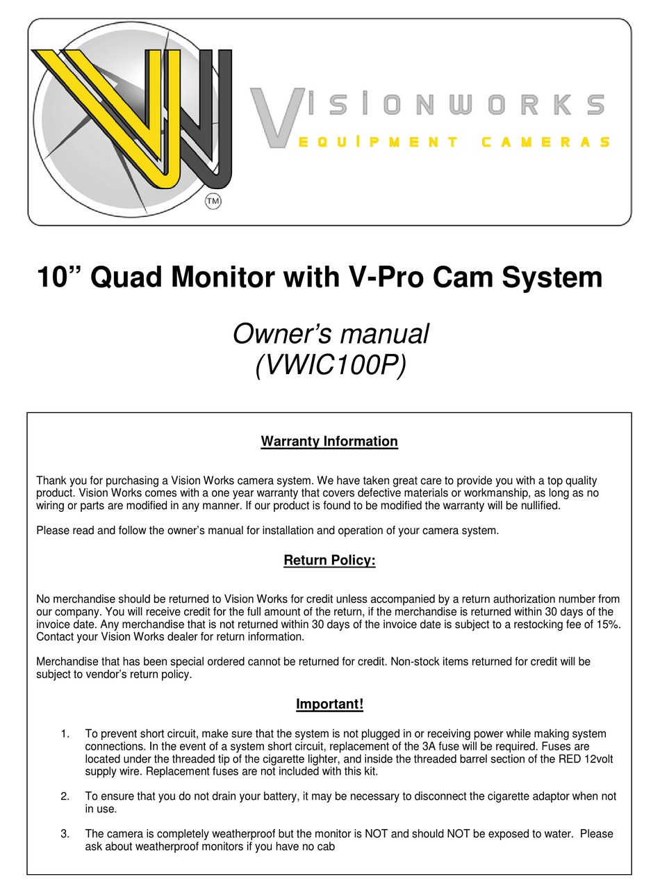 VISIONWORKS VWIC100P OWNER'S MANUAL Pdf Download ManualsLib