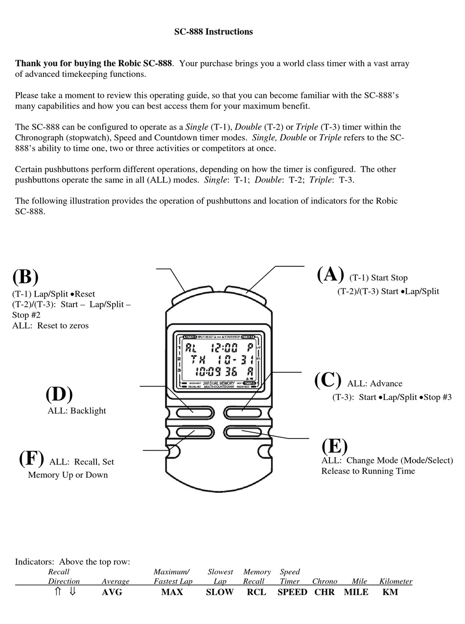 Manual de Cronómetro Robic SC-848W, PDF, Timer