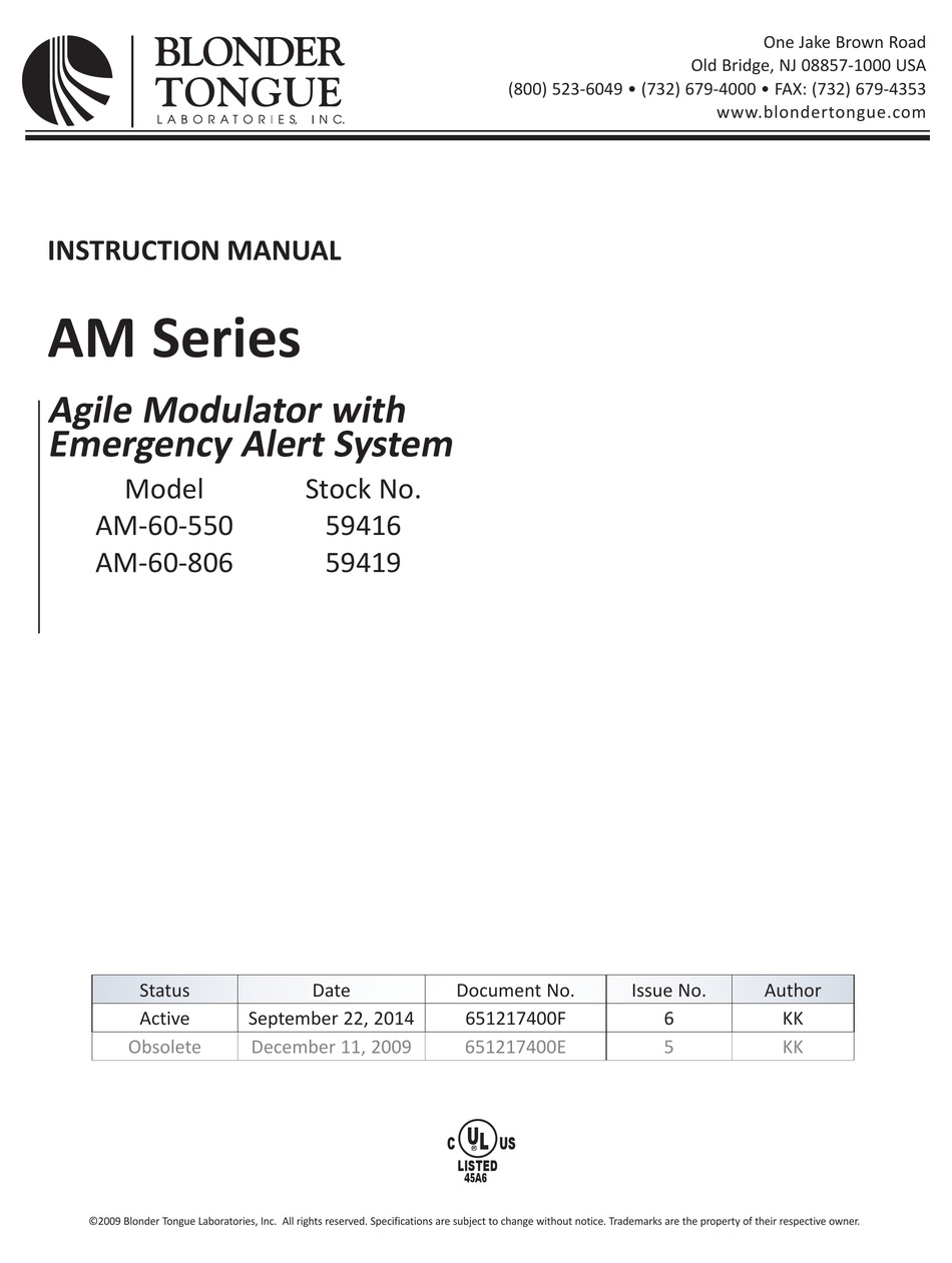 Blonder Tongue Am 60 550 Instruction Manual Pdf Download Manualslib 2558