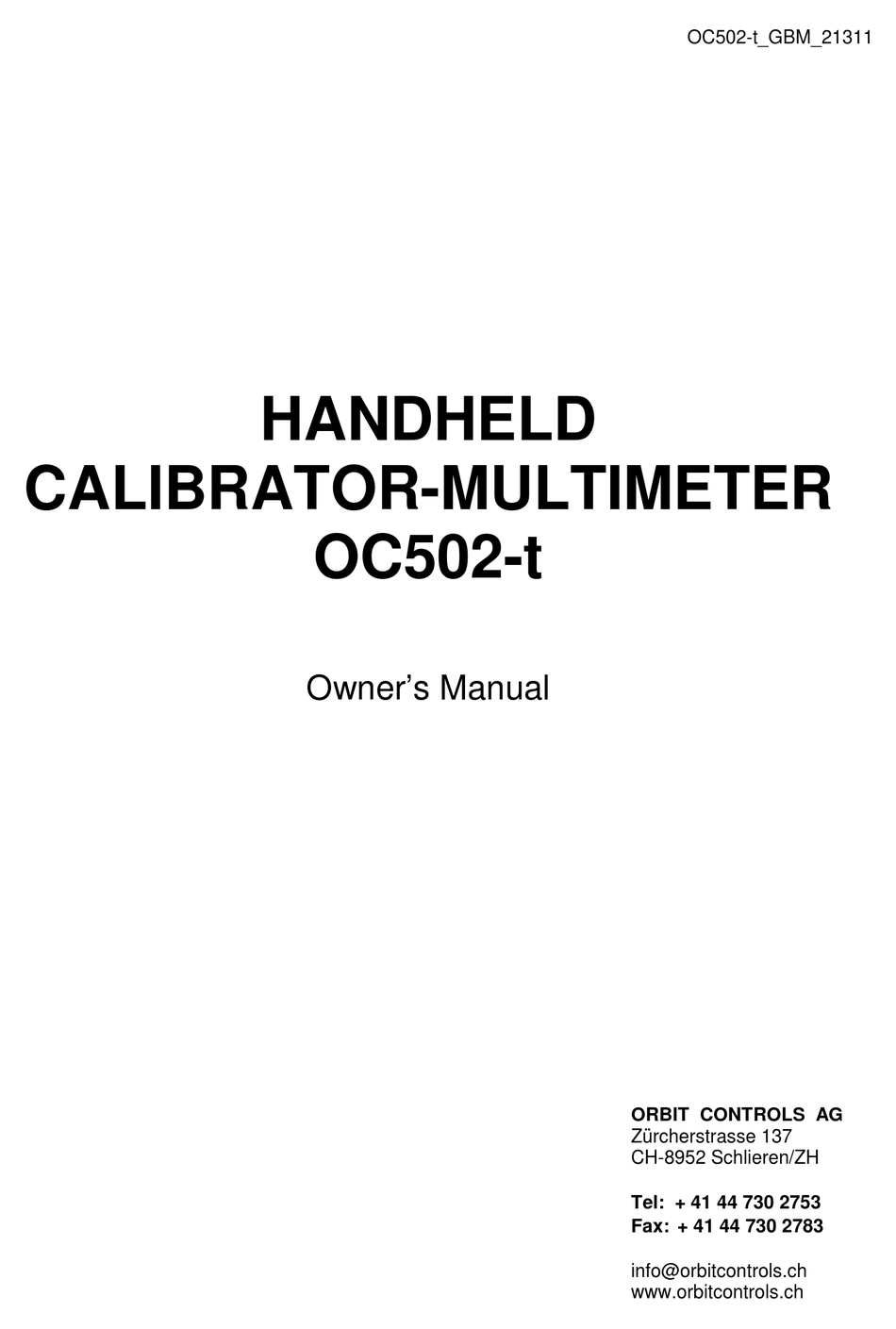 ORBIT CONTROLS OC502T OWNER