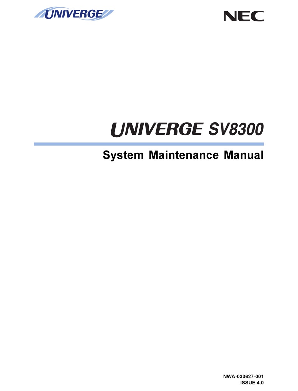 Nec Univerge Sv8300 System Maintenance Manual Pdf Download Manualslib