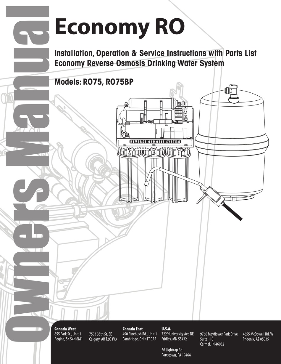 Reverse Osmosis Economy Ro75 Owner S Manual Pdf Download Manualslib