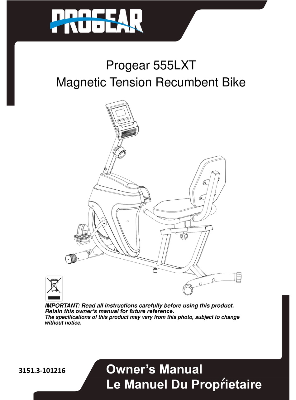 progear 555lxt magnetic tension recumbent bike