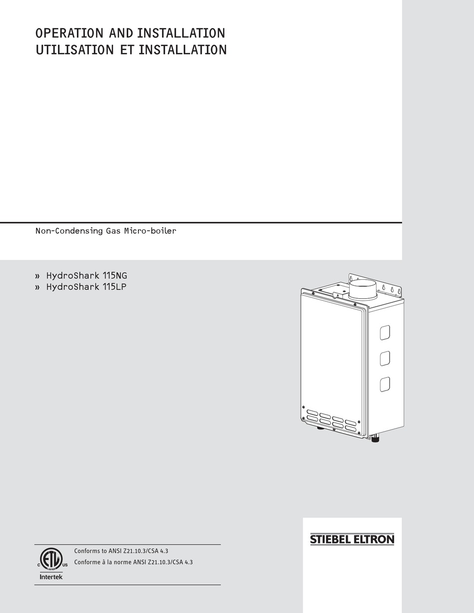 STIEBEL ELTRON HYDROSHARK 115NG INSTALLATION MANUAL AND OWNER