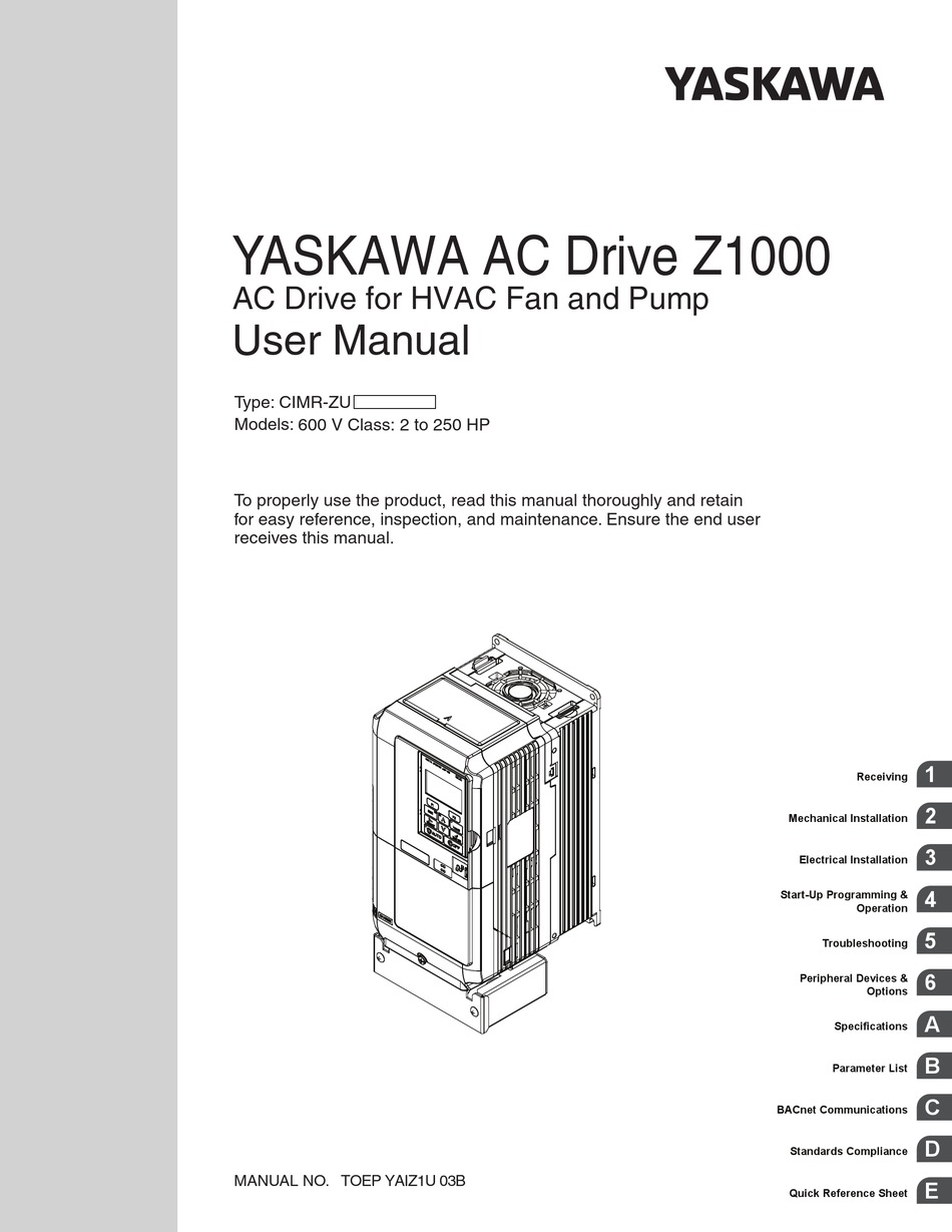 YASKAWA Z1000 USER MANUAL Pdf Download ManualsLib