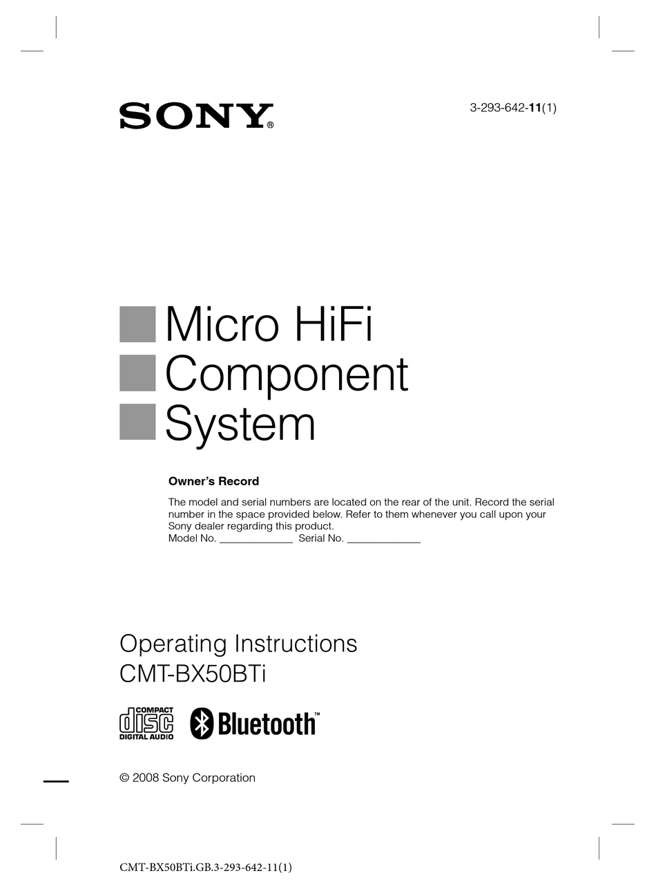 SONY CMTBX50BTI OPERATING INSTRUCTIONS MANUAL Pdf Download ManualsLib