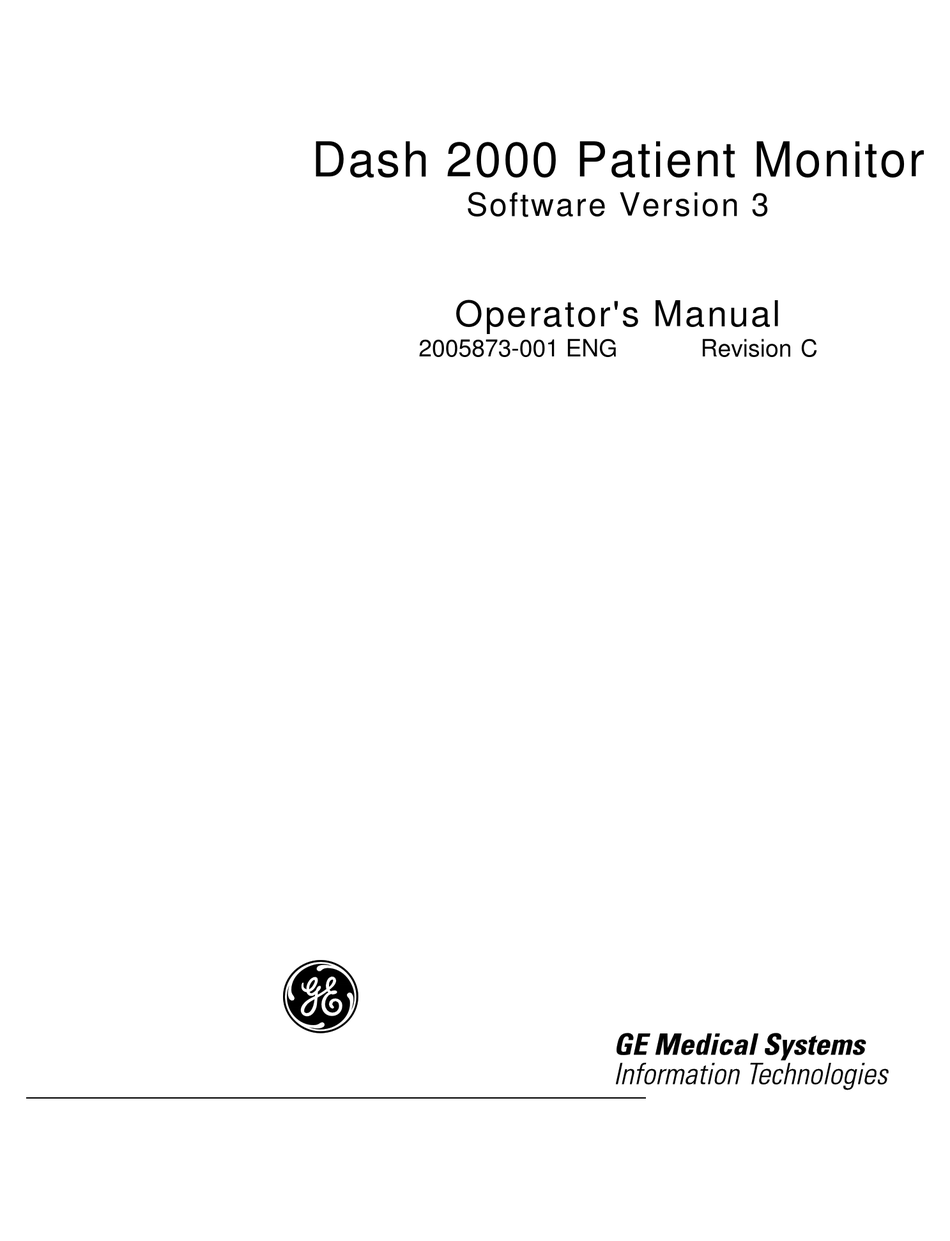 GE MEDICAL SYSTEMS DASH 2000 OPERATOR'S MANUAL Pdf Download ManualsLib