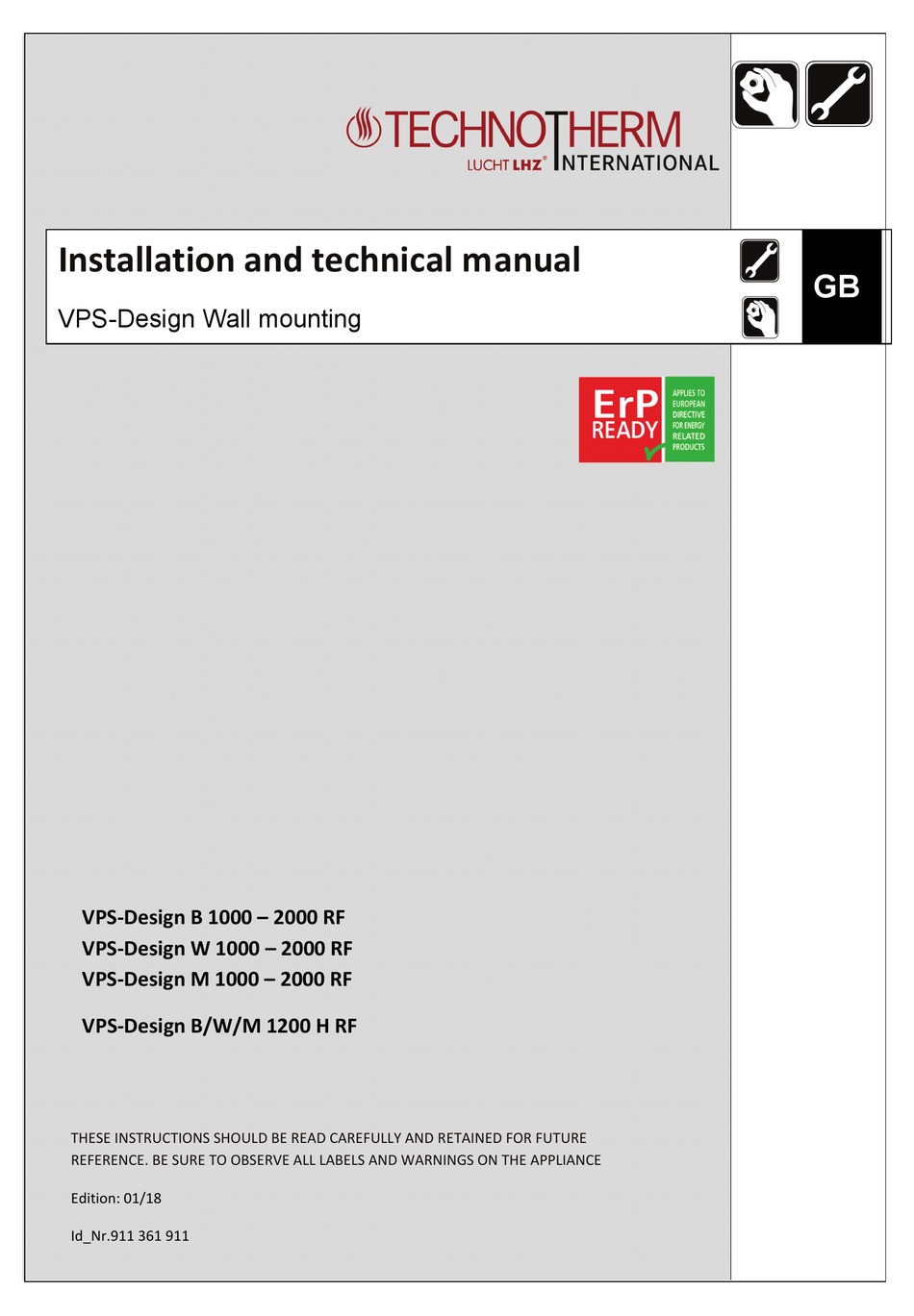 TECHNOTHERM VPS-DESIGN B 1000 INSTALLATION AND TECHNICAL MANUAL Pdf ...