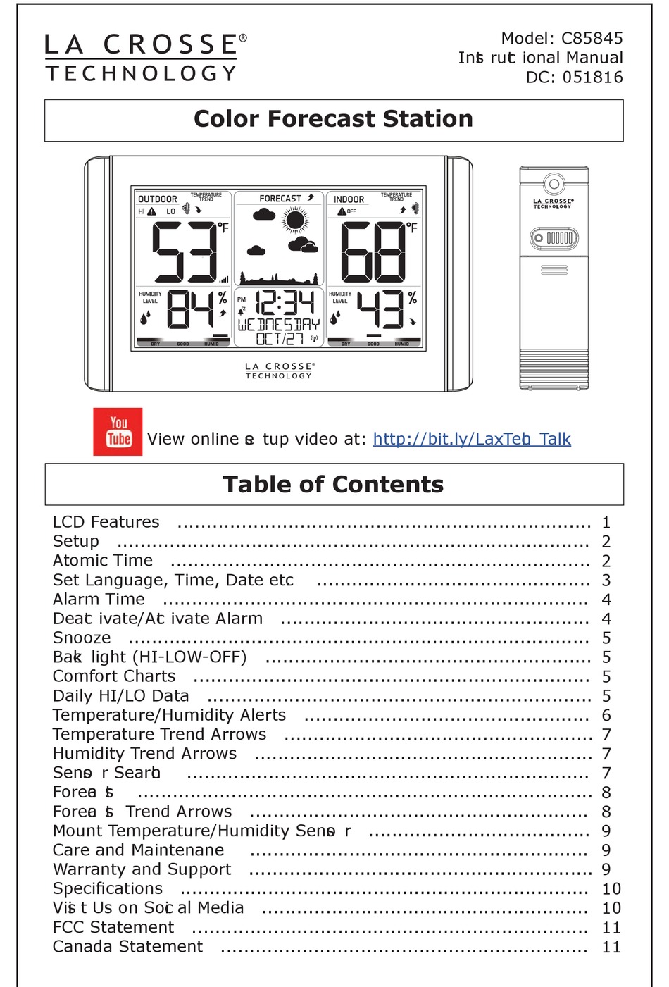 LA CROSSE C85845 INSTRUCTIONAL MANUAL Pdf Download ManualsLib