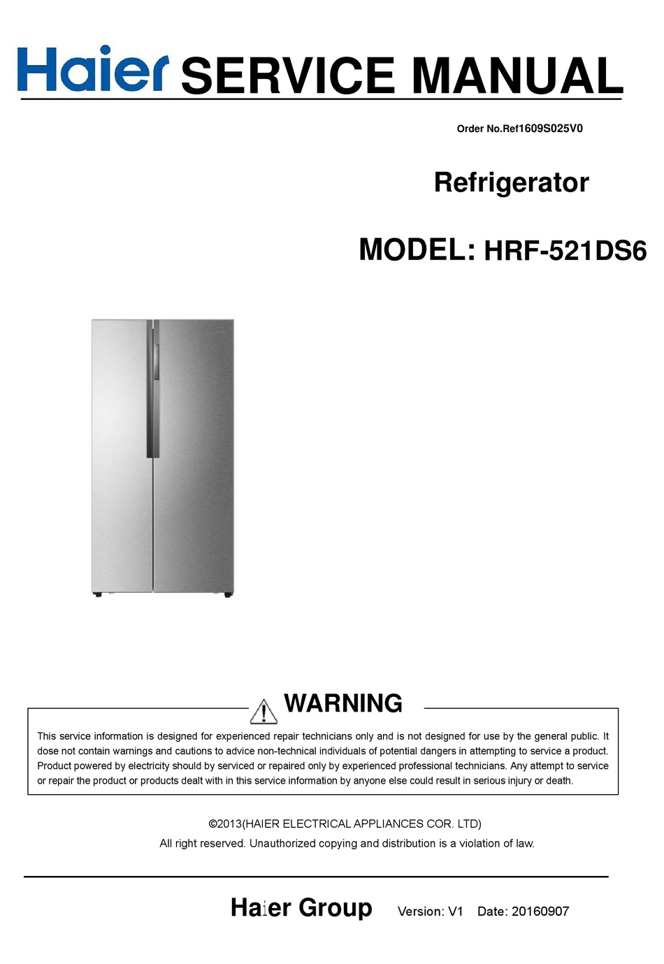 Haier Hrf 521ds6 Service Manual Pdf Download Manualslib