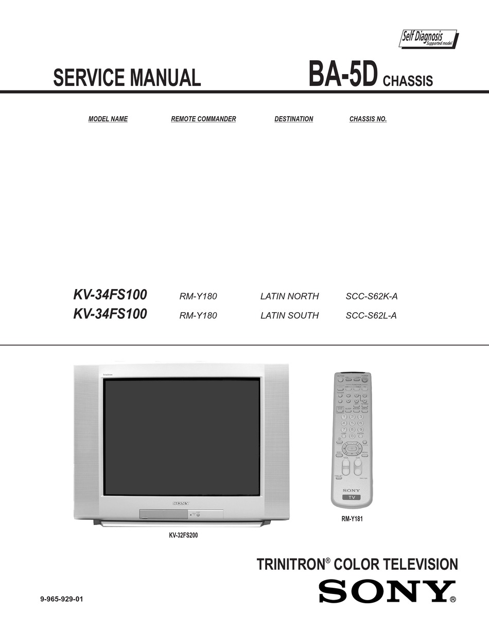 SONY KV-34FS100 SERVICE MANUAL Pdf Download | ManualsLib