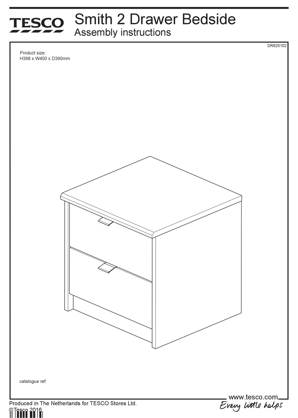 TESCO SMITH 2 DRAWER BEDSIDE ASSEMBLY INSTRUCTIONS MANUAL Pdf Download