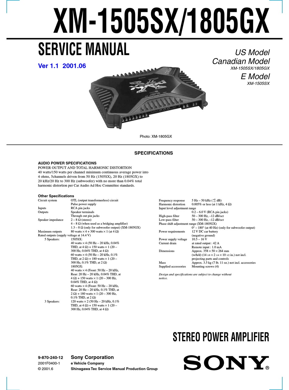 SONY XM-1505SX SERVICE MANUAL Pdf Download | ManualsLib