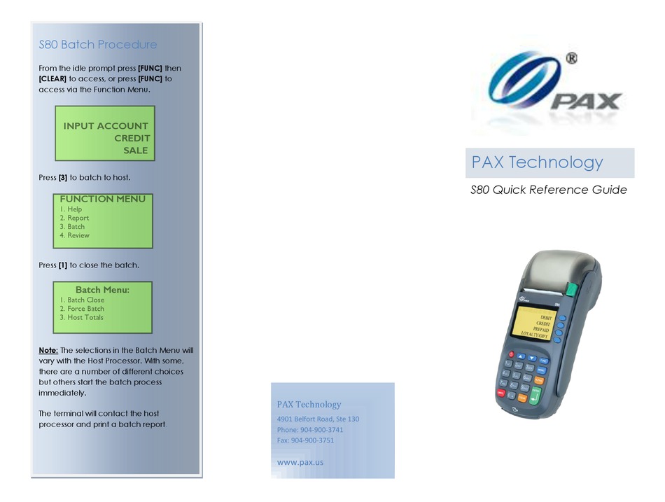 PAX S80 QUICK REFERENCE MANUAL Pdf Download ManualsLib