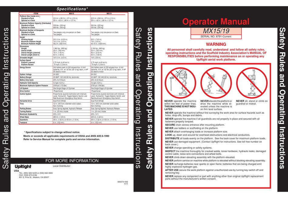 UPRIGHT NX15 OPERATOR'S MANUAL Pdf Download | ManualsLib