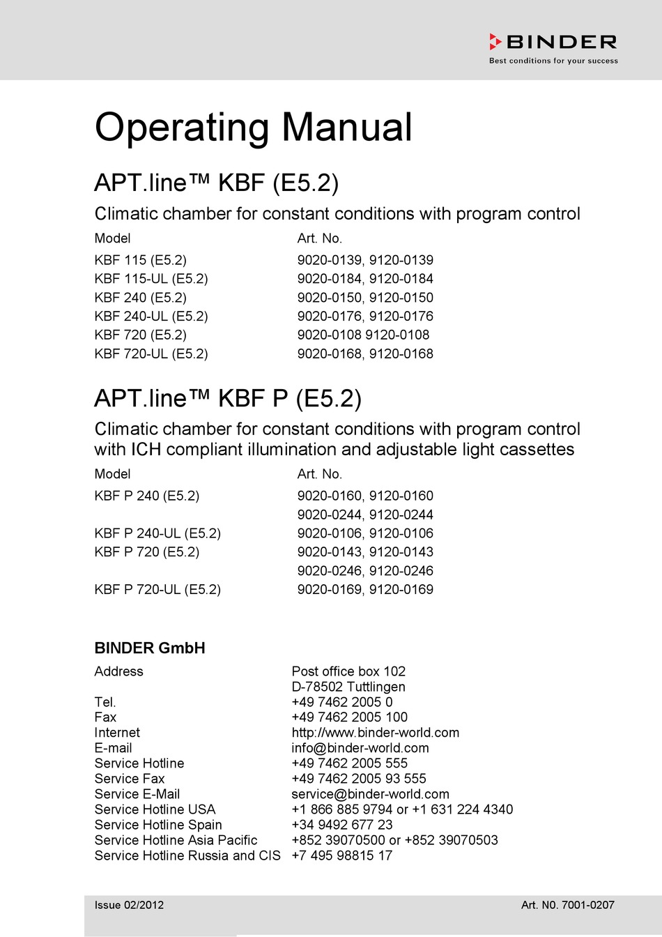 BINDER KBF P 240 (E5.2) OPERATING MANUAL Pdf Download ManualsLib