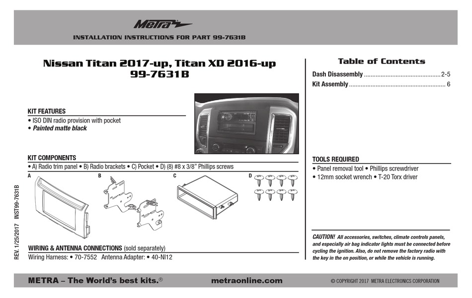 METRA ELECTRONICS 99-7631B INSTALLATION INSTRUCTIONS MANUAL Pdf ...