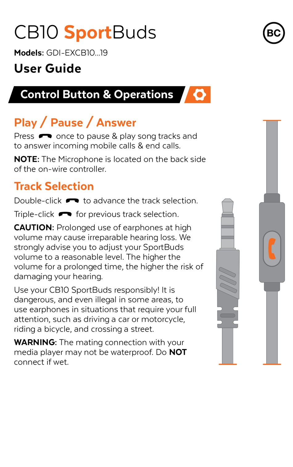 ECOXGEAR CB10 SPORTBUDS USER MANUAL Pdf 