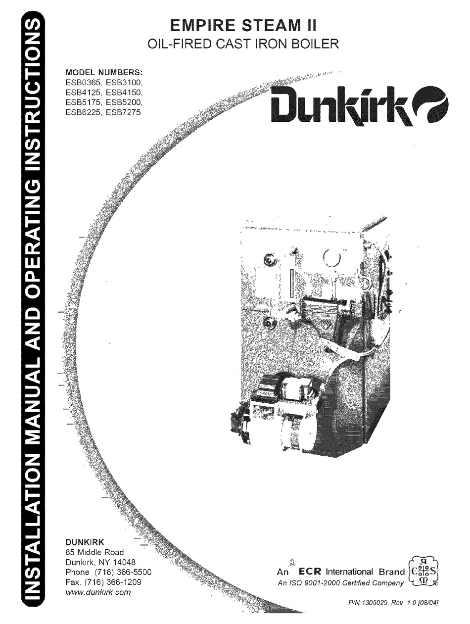 DUNKIRK ESB0365 INSTALLATION MANUAL AND OPERATING INSTRUCTIONS Pdf