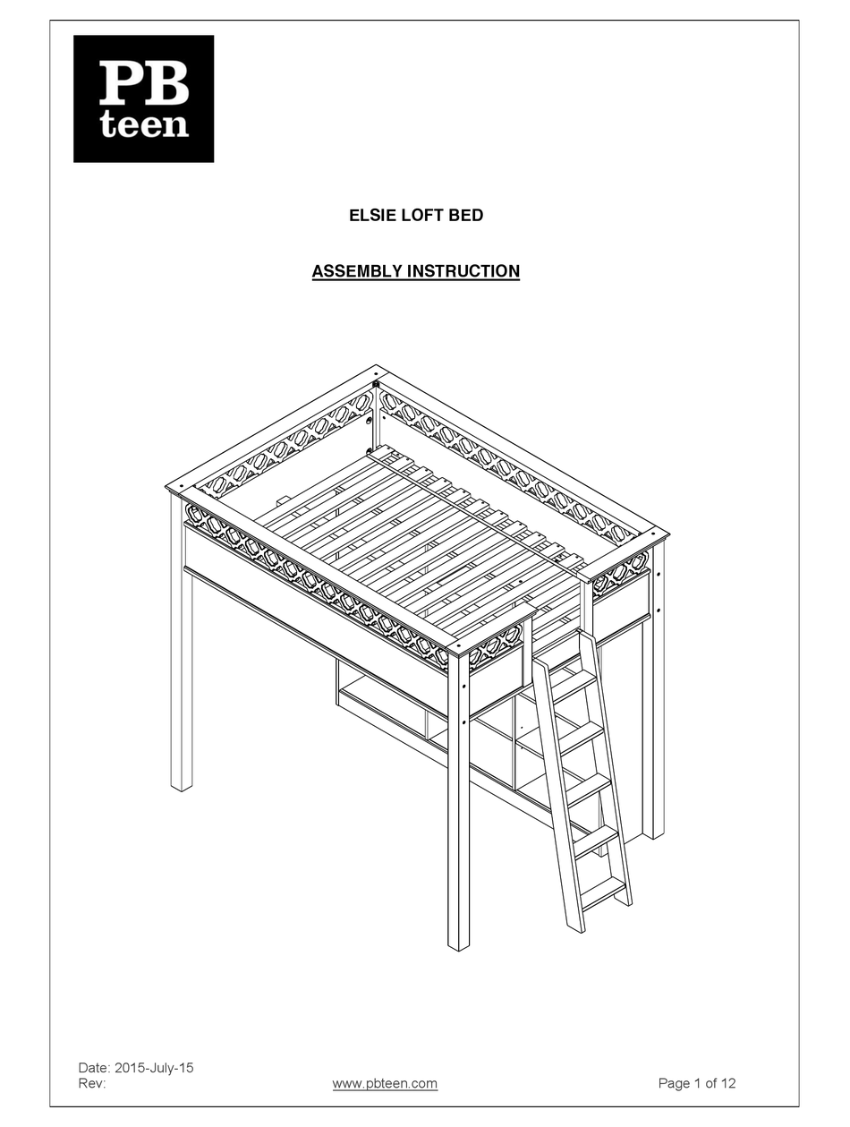 PB TEEN ELSIE LOFT BED ASSEMBLY INSTRUCTION MANUAL Pdf Download