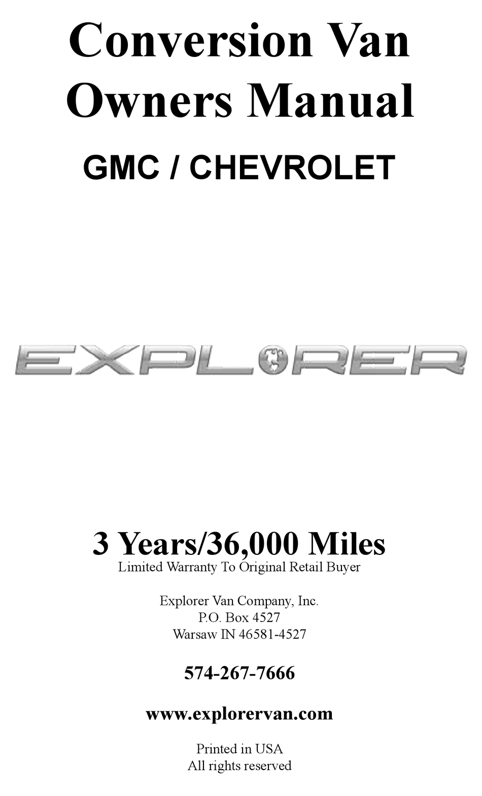 Conversion Van Owners Manual - Explorer Van Conversions