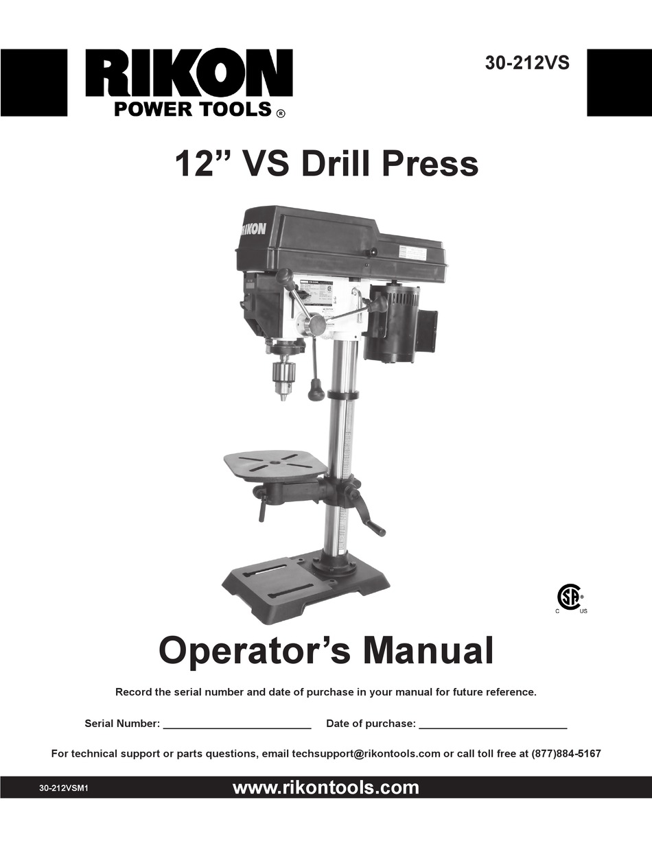RIKON POWER TOOLS 30-212VS OPERATOR\u0026#39;S MANUAL Pdf Download | ManualsLib