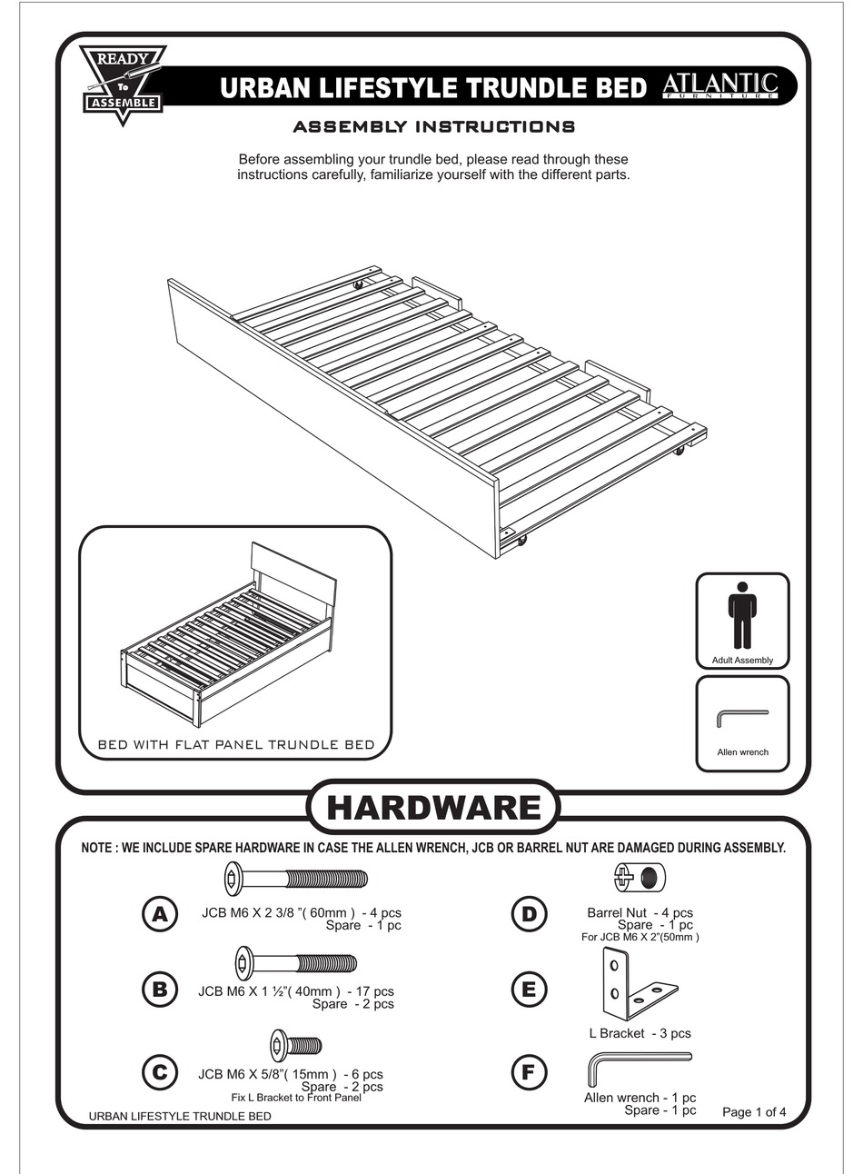 Trundle Bed Assembly Instructions, Atlantic Furniture Woodland Bunk Bed Instructions