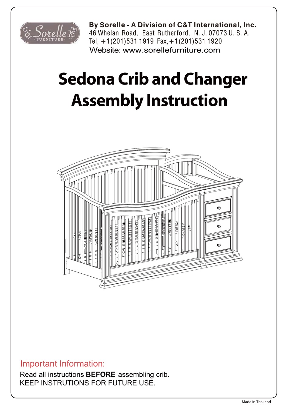 SORELLE SEDONA CRIB AND CHANGER ASSEMBLY INSTRUCTION MANUAL Pdf