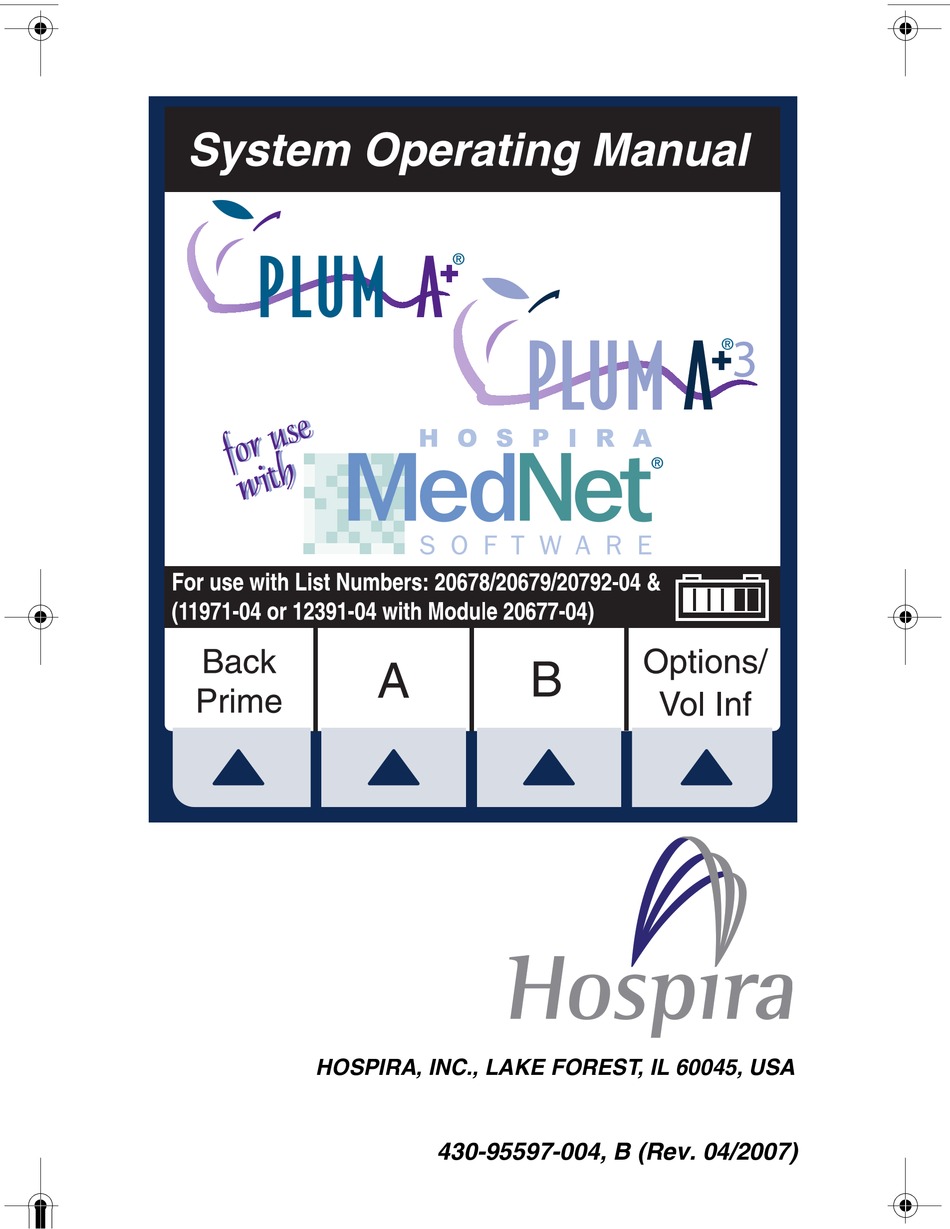 HOSPIRA PLUM A+3 OPERATING MANUAL Pdf Download | ManualsLib
