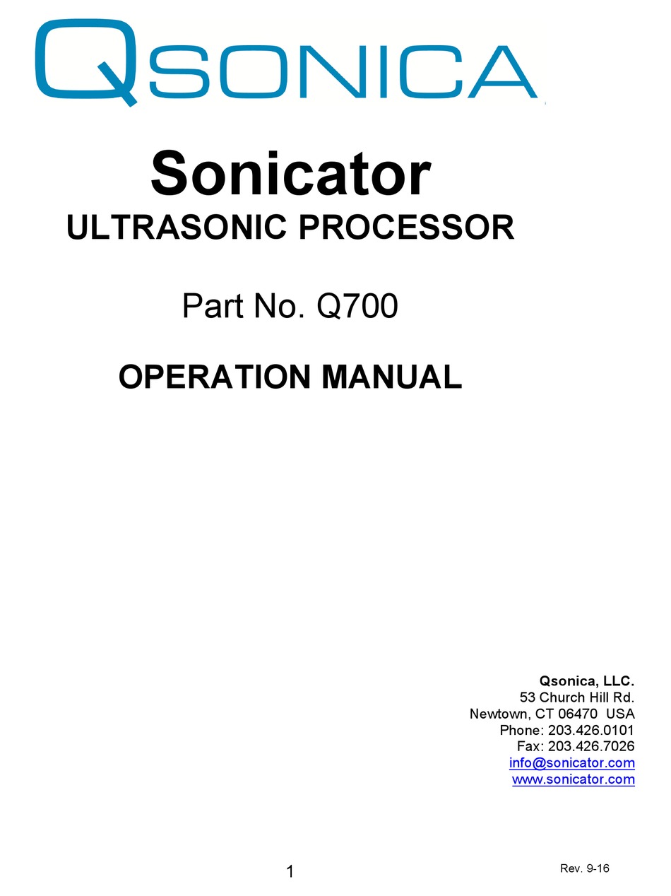 QSONICA SONICATOR Q700 OPERATION MANUAL Pdf Download ManualsLib