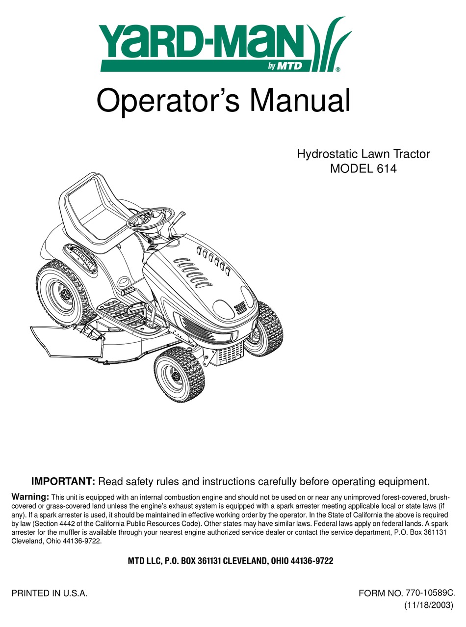 Yard-man 614 Operator's Manual Pdf Download 