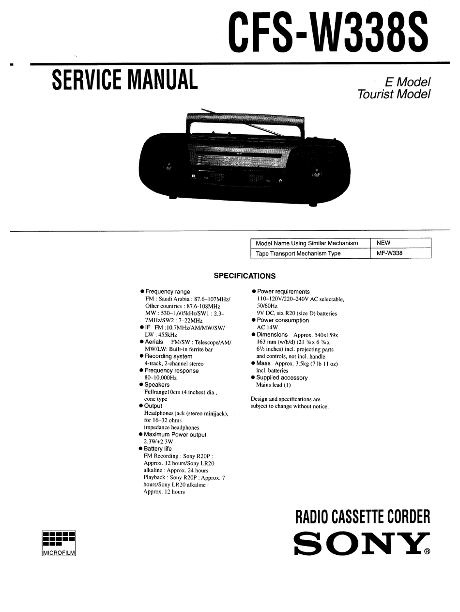 SONY CFS-W338S SERVICE MANUAL Pdf Download | ManualsLib