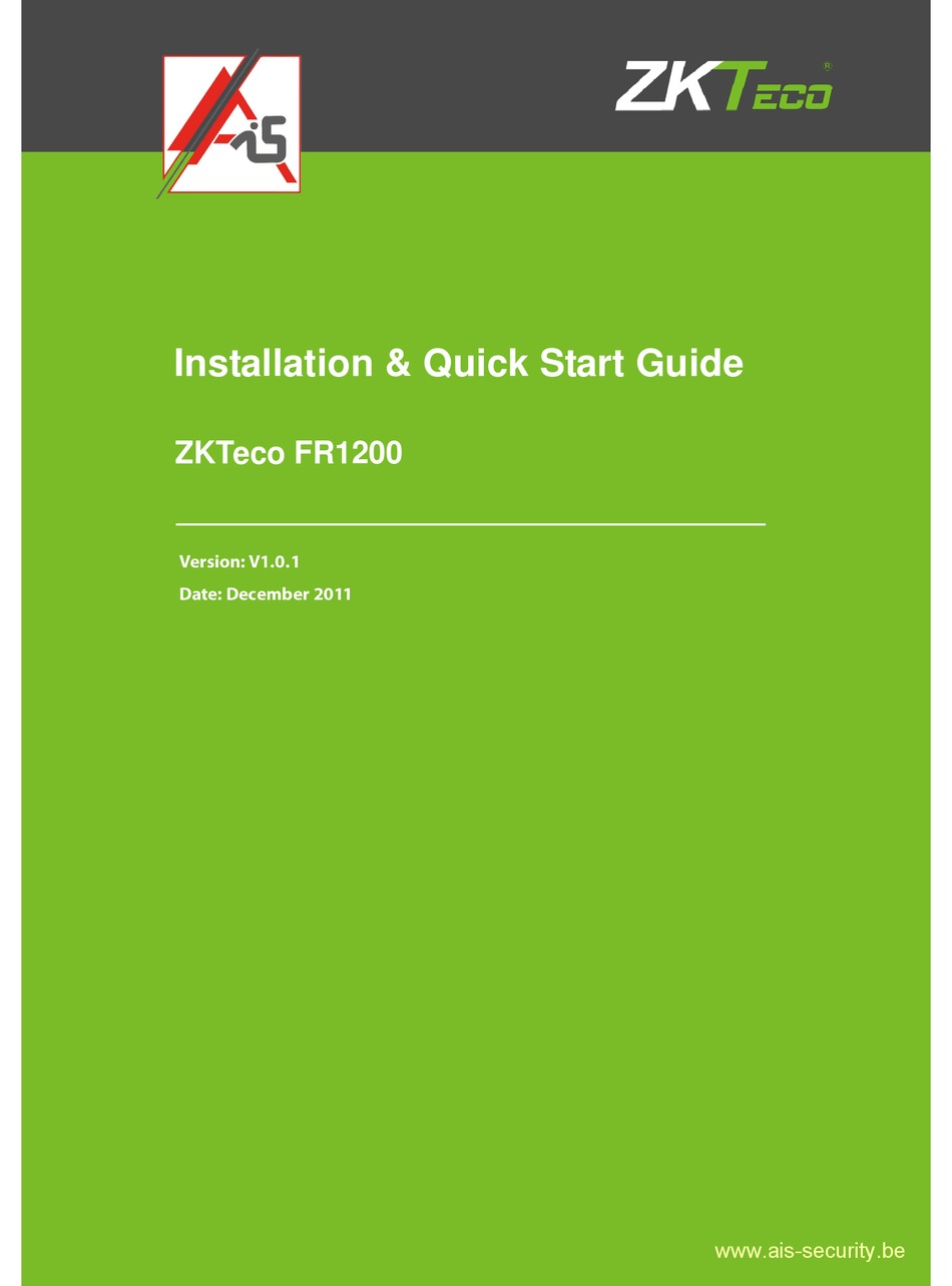 ZKTECO FR1200 INSTALLATION & QUICK START MANUAL Pdf Download | ManualsLib