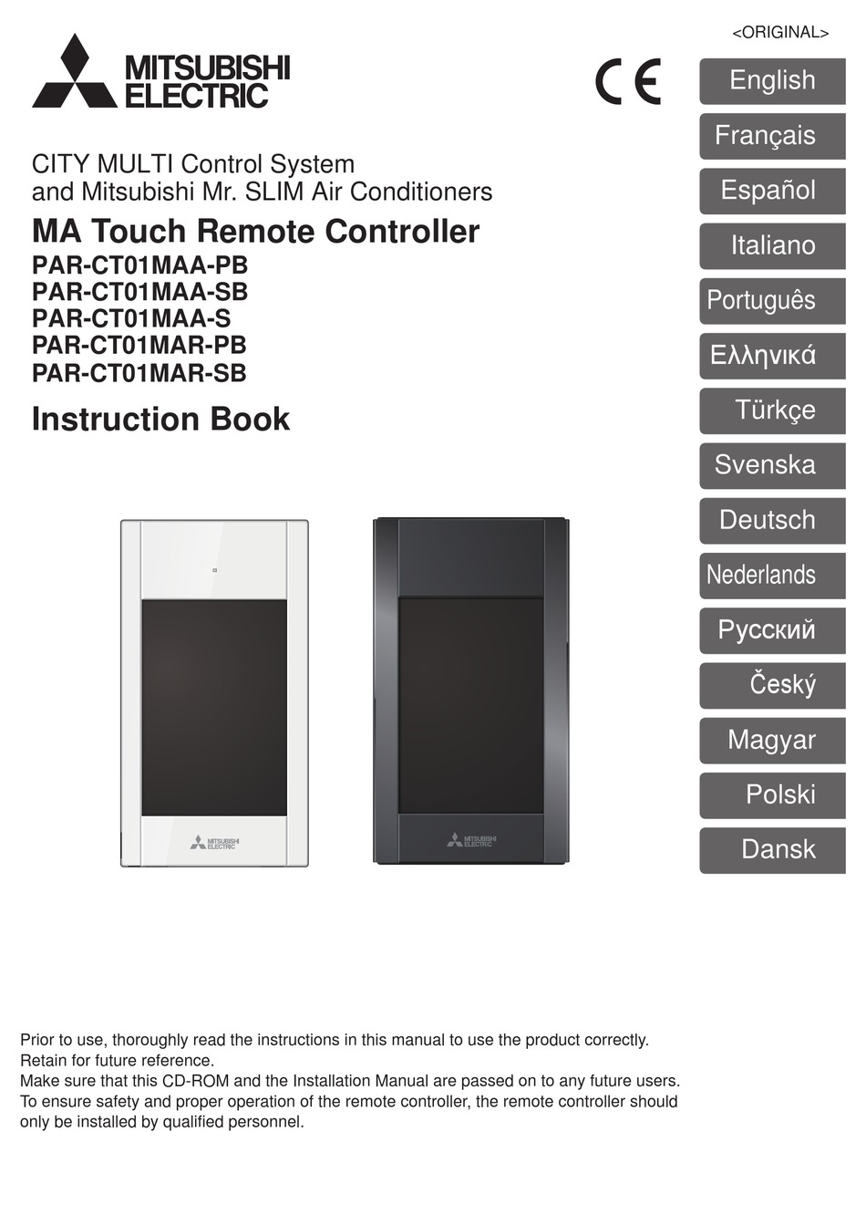 MITSUBISHI ELECTRIC PAR-CT01MAA-SB INSTRUCTION BOOK Pdf Download