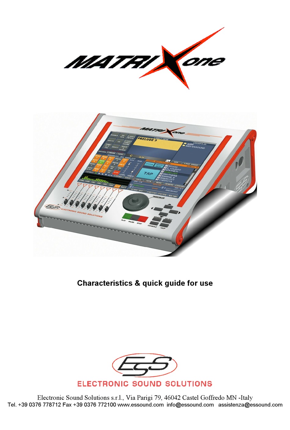 ESS MATRIX ONE CHARACTERISTICS & QUICK MANUAL FOR USE Pdf Download