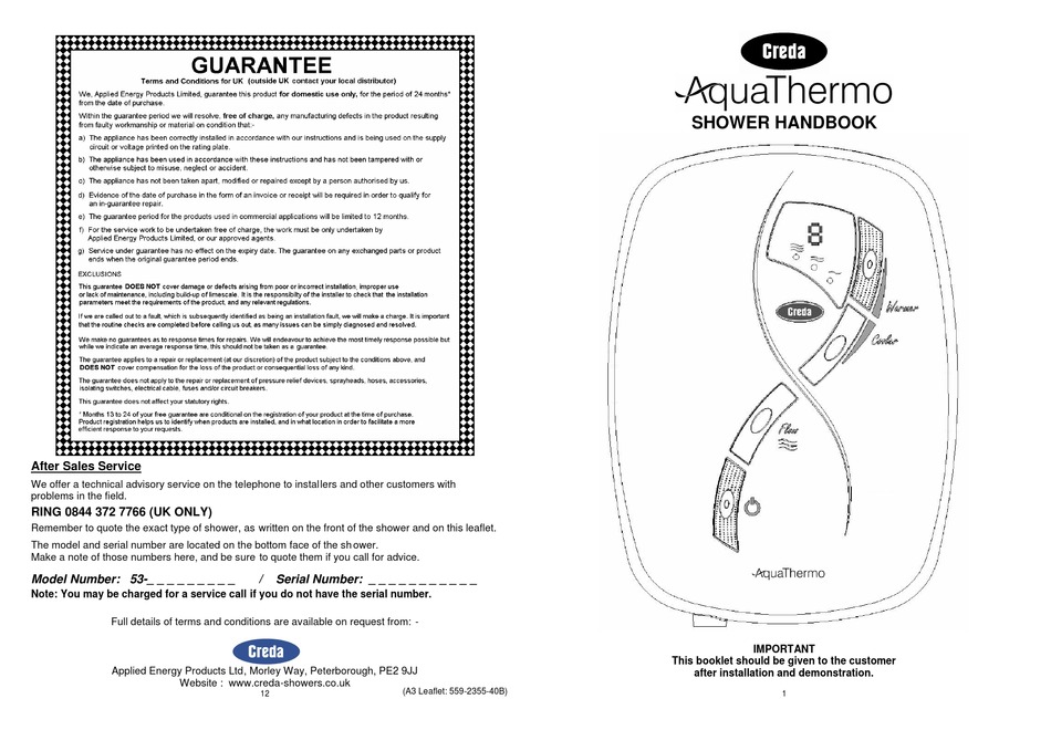 CREDA AQUATHERMO 53 SERIES HANDBOOK Pdf Download | ManualsLib