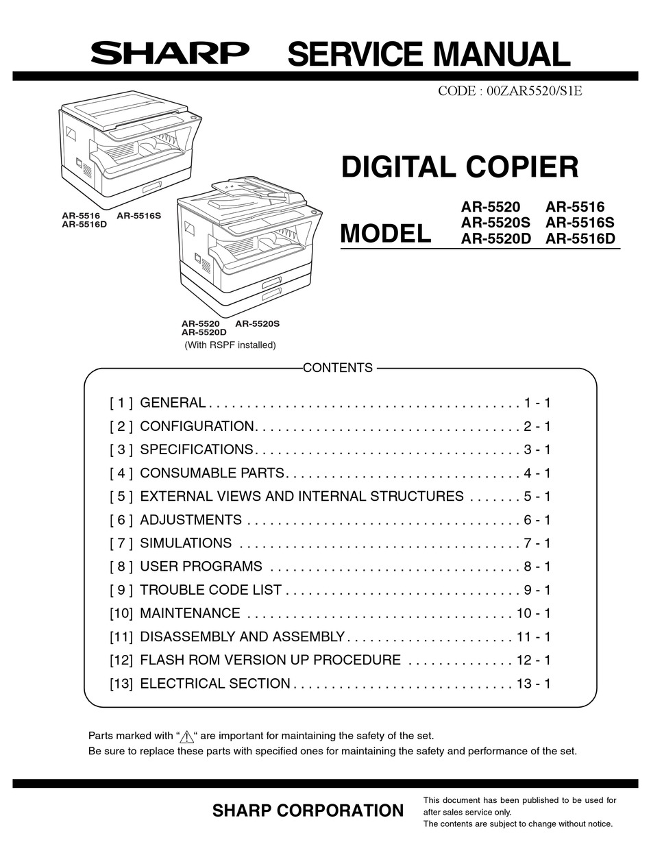 SHARP AR 5520 SERVICE MANUAL Pdf Download ManualsLib