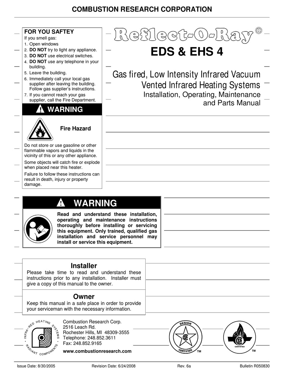 COMBUSTION RESEARCH REFLECTORAY EDS4DI INSTALLATION, OPERATING