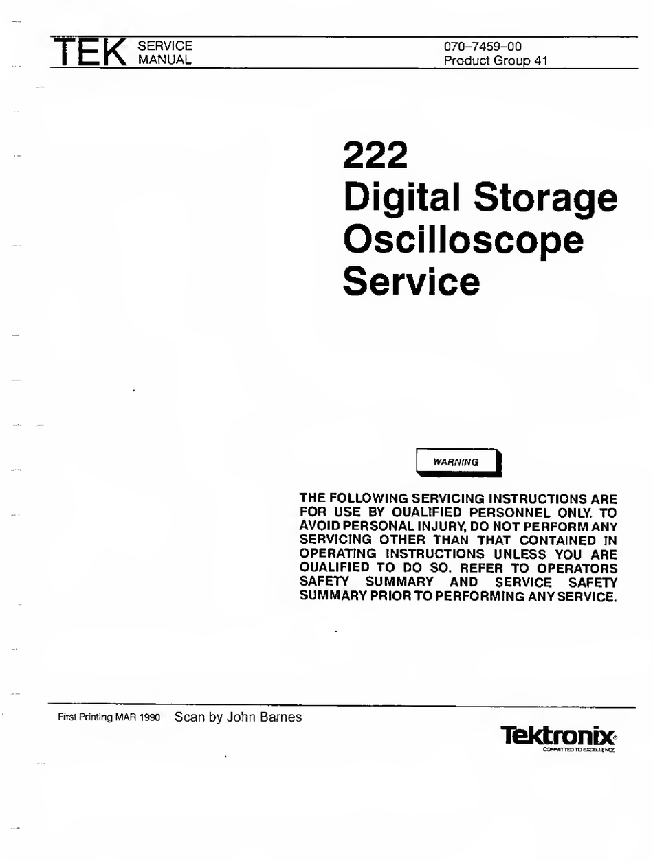 Tektronix TEK 222 Oscilloscope Manuals Library Service Operating RS232 CD 