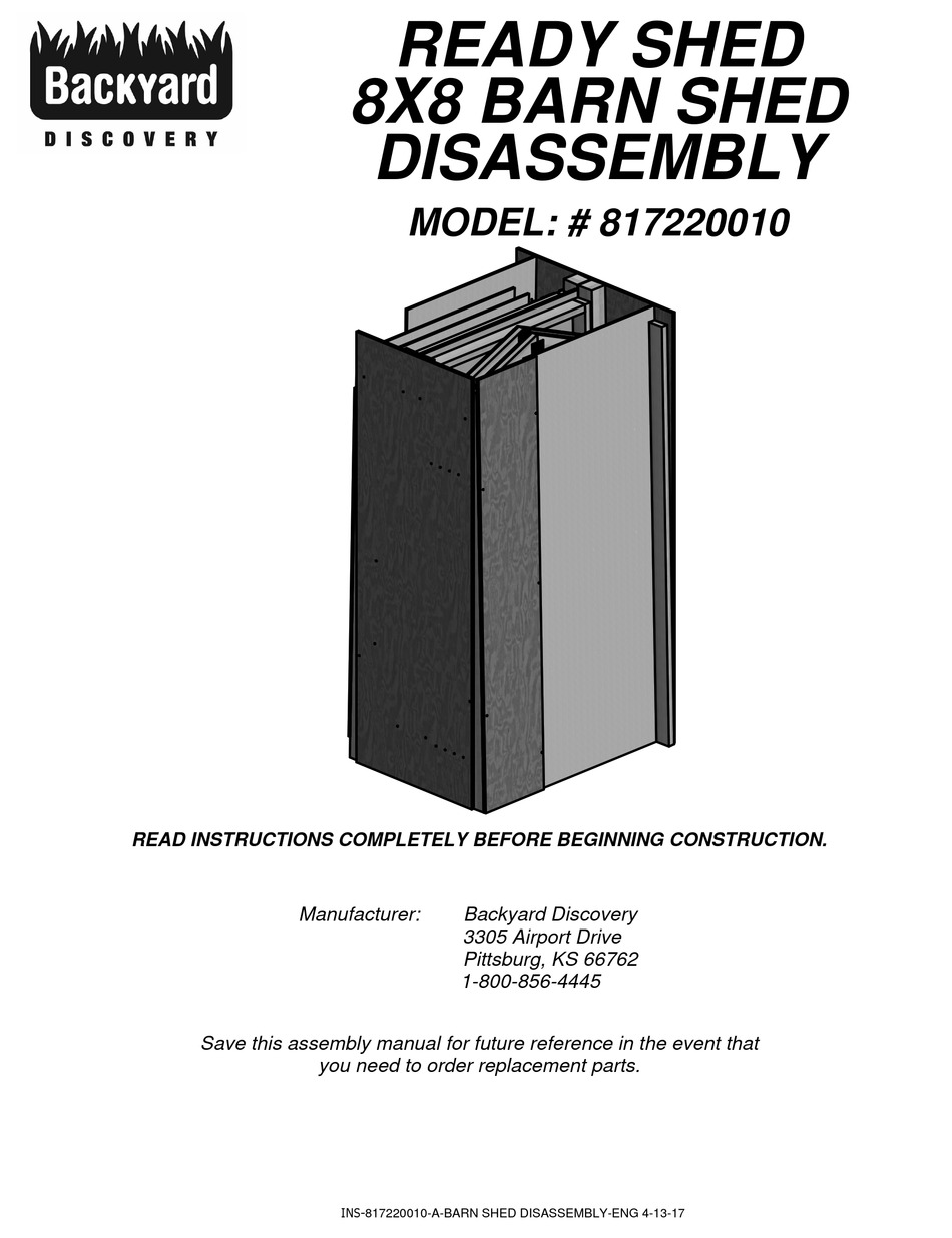 BACKYARD DISCOVERY READY SHED MANUAL Pdf Download ManualsLib
