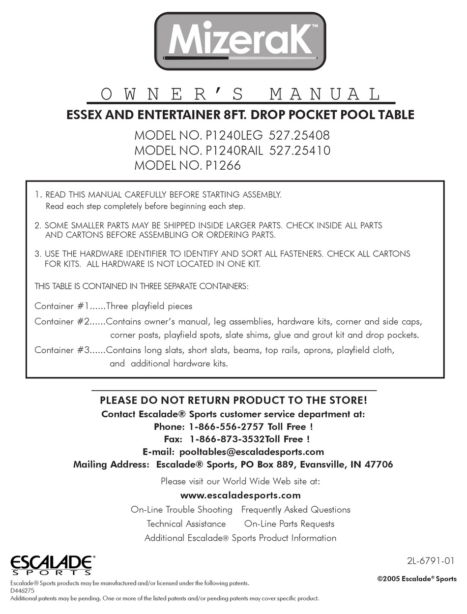 MIZERAK P1240LEG OWNER'S MANUAL Pdf Download ManualsLib