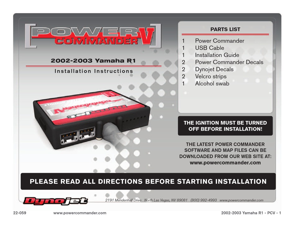 DYNOJET POWER COMMANDER V INSTALLATION INSTRUCTIONS Pdf Download